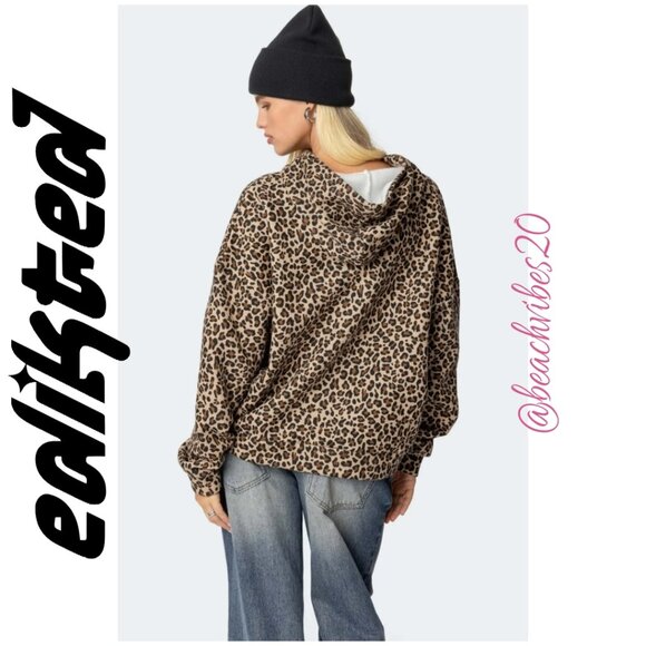 EDIKTED Leopard Magic 8 Oversized Hoodie Large NWT O-446 - Picture 5 of 10